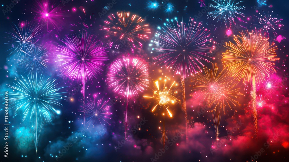 Fototapeta premium A vibrant display of colorful fireworks lighting up the night sky.