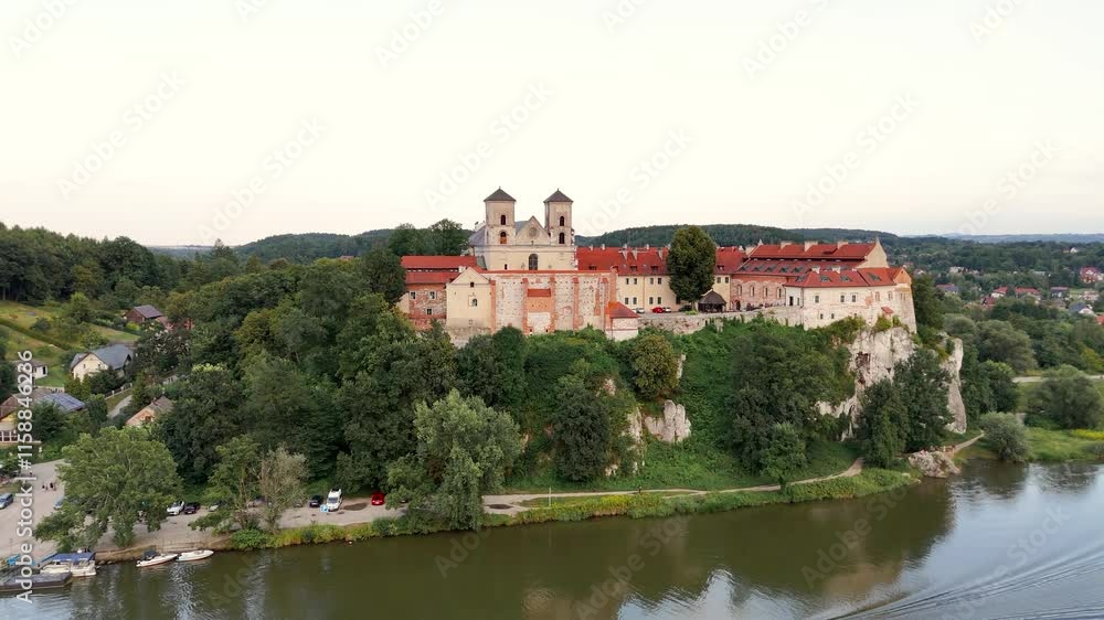 Approaching the Benedictine Abbey in Tyniec. Aerial shot. Approaching the Benedictine Abbey in Tyniec. Aerial shot.