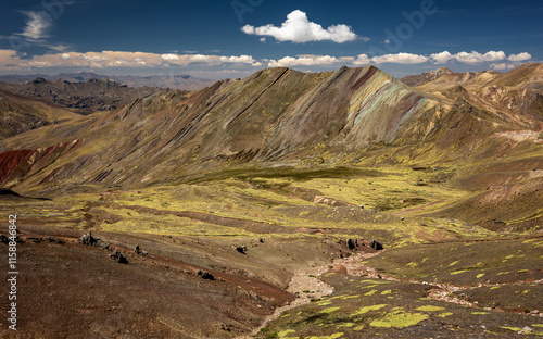 View over the Palcoyo Rainbow mountains in Peru