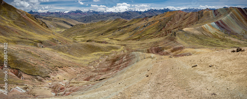 View over the Palcoyo Rainbow mountains in Peru