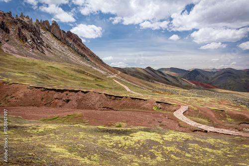 View over the Palcoyo Rainbow mountains in Peru