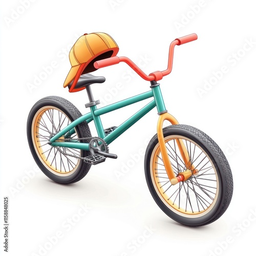 A happy-go-lucky BMX bike with a cap turned backwards. vector style art 3d illustration Isolated on White Background photo