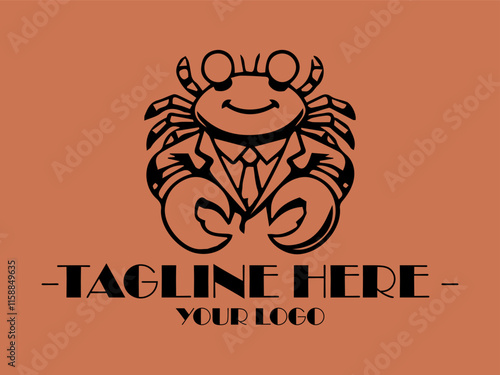 Crab in suit and tie on orange background. Great for quirky office themes, business presentations, and unique marketing materials