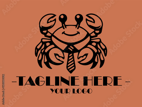 Crab in suit and tie on orange background. Great for quirky office themes, business presentations, and unique marketing materials