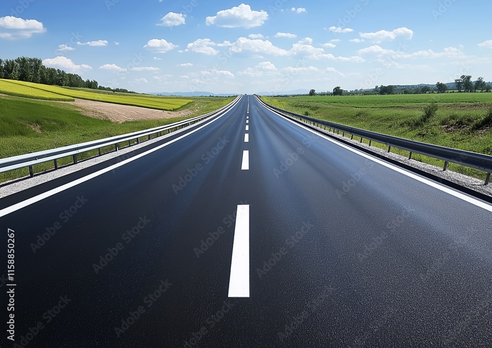Wide open highway under a bright blue sky, surrounded by green fields and rolling countryside.
Wide open highway under a bright blue sky, surrounded by green fields and rolling countryside.