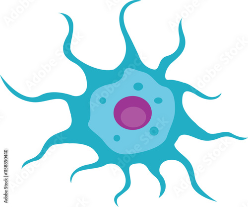 Dendritic cell of immune system, stained microscopic cell, vector illustration