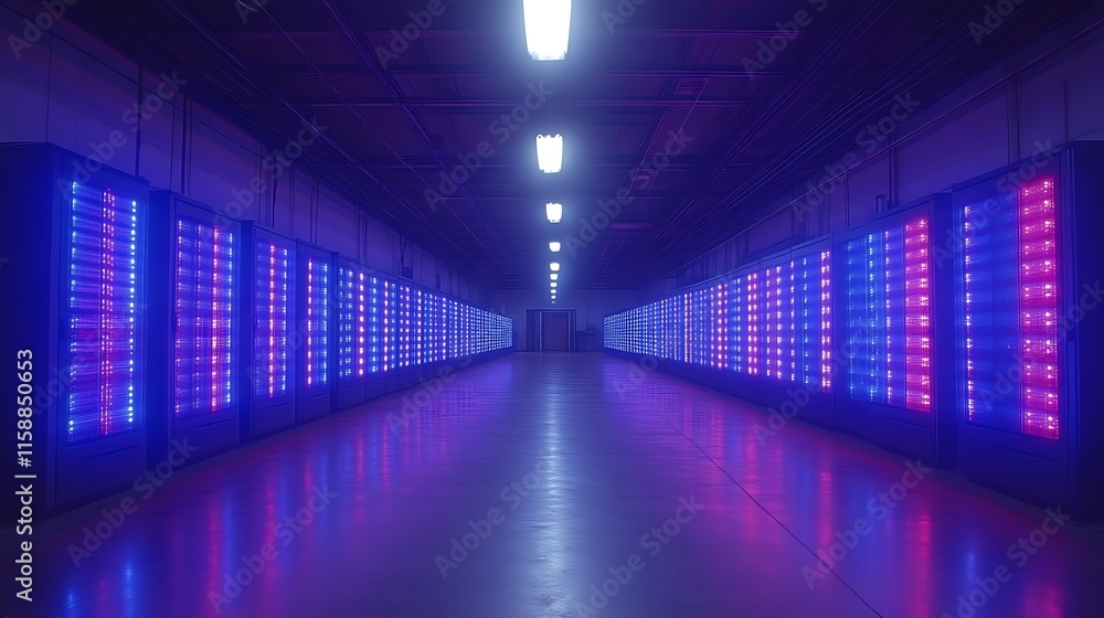 Fototapeta premium Illuminated server room corridor. (46)
