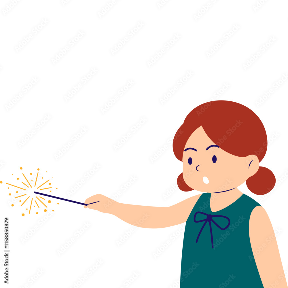 Children with Fireworks Illustration Children with Fireworks Illustration
