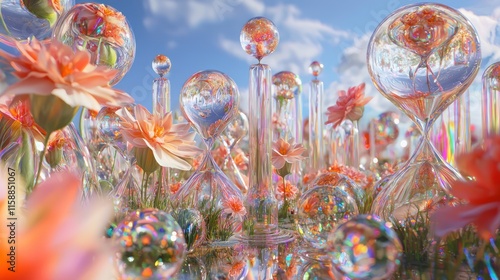 Wallpaper Mural Surreal glass sculptures and flowers in a dreamy landscape. Torontodigital.ca