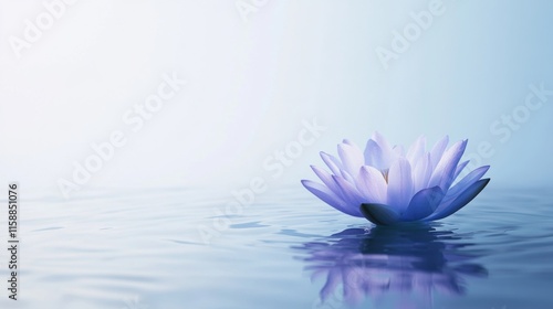 A serene blue lotus flower on a tranquil water surface, close-up shot, Minimalist style photo