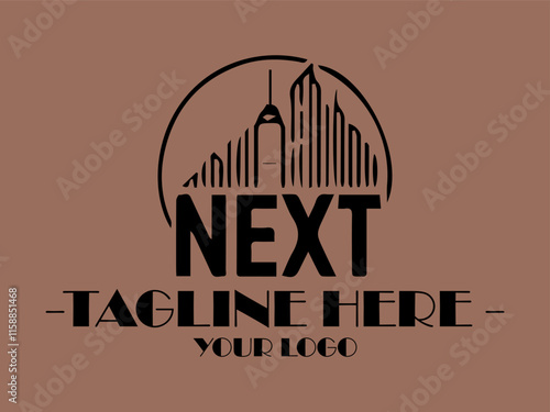 Logo vektor Black text NEXT within a circular design on brown, suitable for bold graphic designs, posters, event promotions, and modern branding photo