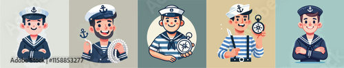 Vector collection of a ship captain or shipping worker