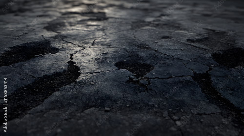 Dark Cracked Surface Shows Deep Fissures And Texture Dark Cracked Surface Shows Deep Fissures And Texture