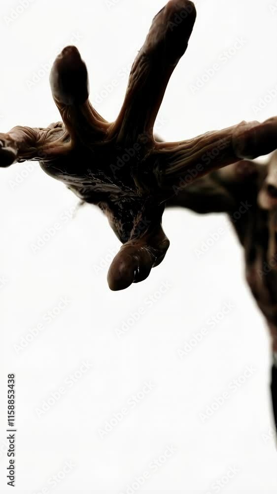 Zombie reaching hand at camera trying to catch you. White background Zombie reaching hand at camera trying to catch you. White background