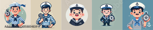 Vector collection of a ship captain or shipping worker