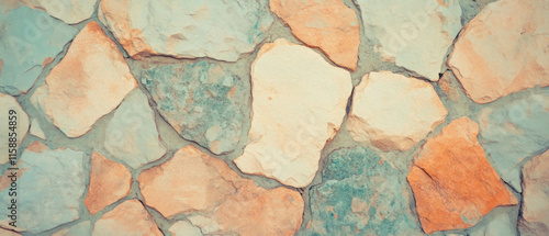 Cracked stone wall background featuring vivid colors and detailed textures in soft light photo