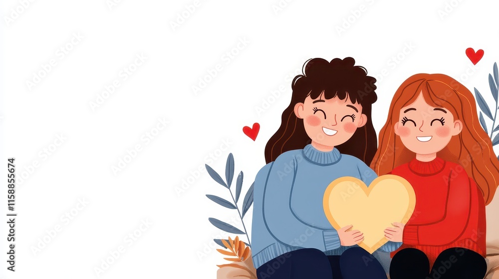 Two Friends Holding Heart Shape on a Bright White Background Two Friends Holding Heart Shape on a Bright White Background