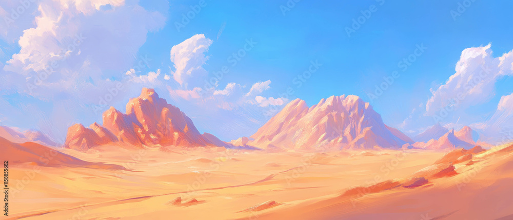 Naklejka premium Golden sand dunes illuminated by soft light in a hyper-realistic style with vivid colors