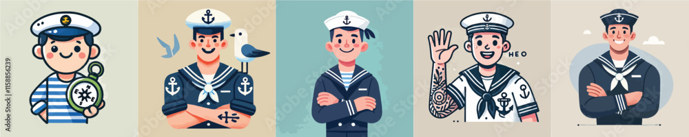 Vector collection of a ship captain or shipping worker Vector collection of a ship captain or shipping worker
