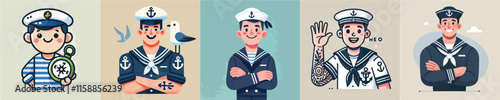 Vector collection of a ship captain or shipping worker