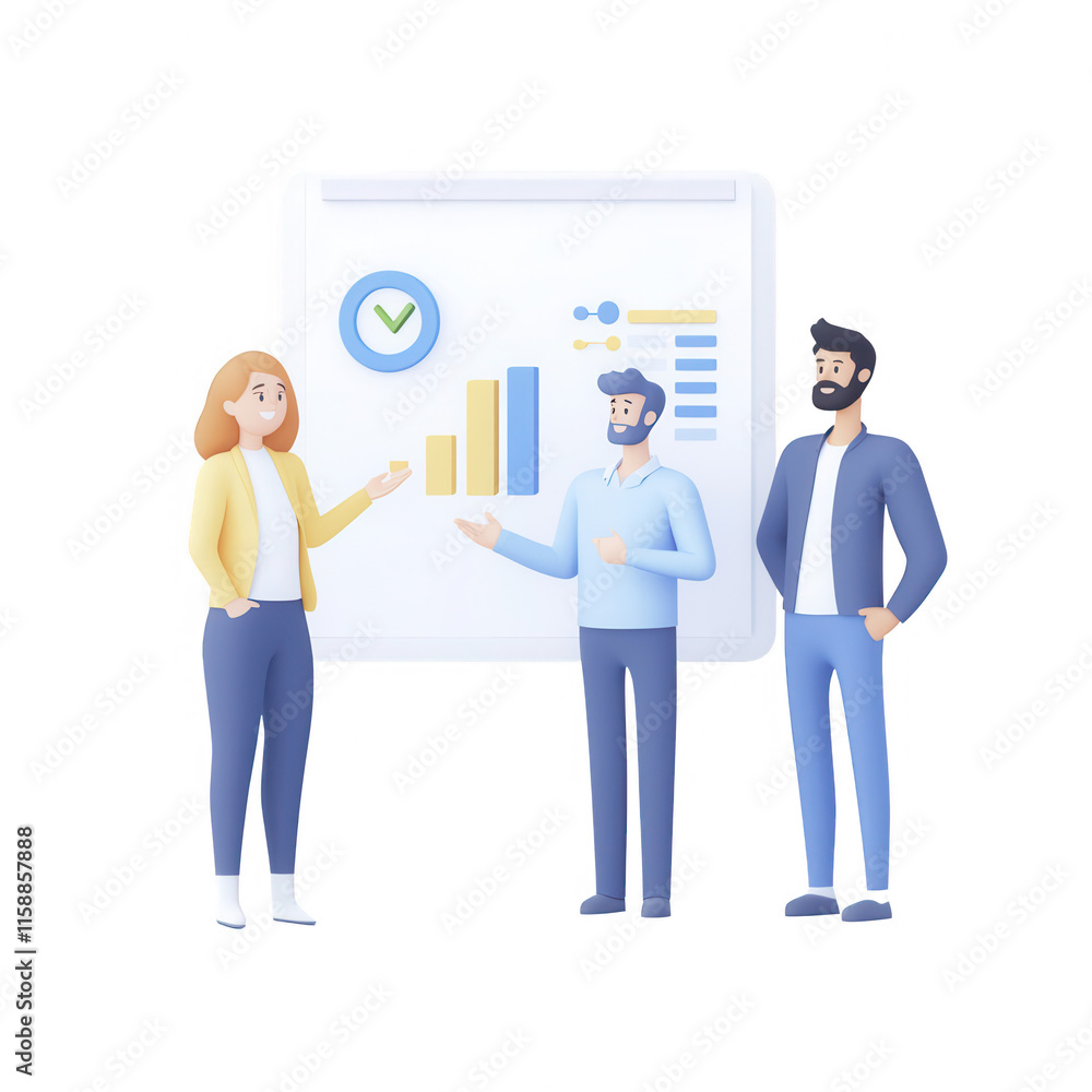 Three professionals discussing growth strategies and data insights in a modern office., isolated on a transparent background. Three professionals discussing growth strategies and data insights in a modern office., isolated on a transparent background.