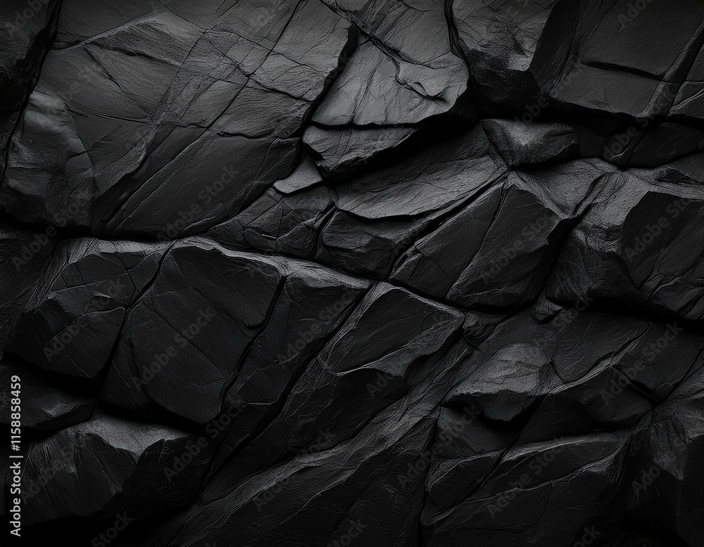 Volumetric rock texture with cracks. Black stone background with copy space for design. Wide banner.
Volumetric rock texture with cracks. Black stone background with copy space for design. Wide banner.