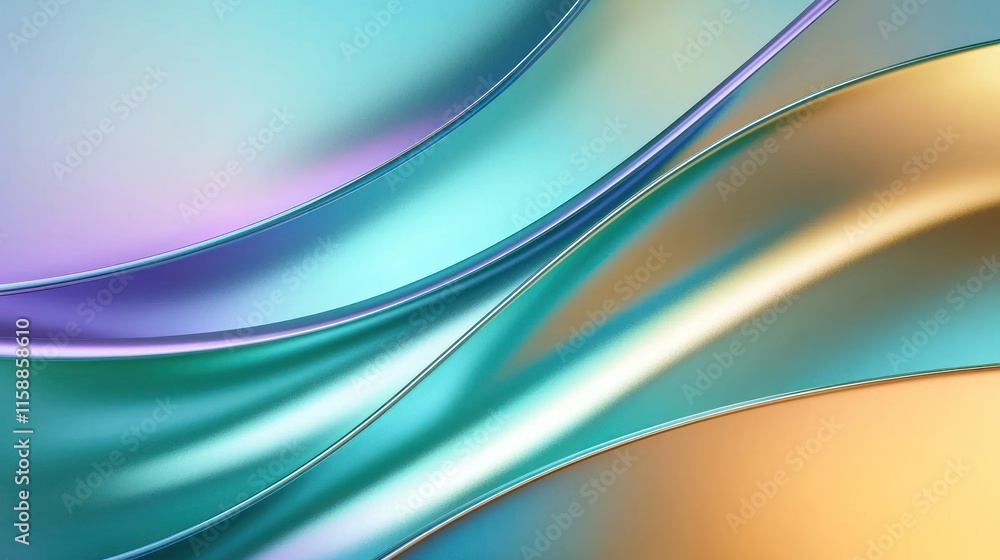 Naklejka premium Abstract teal, purple, and gold flowing curves.