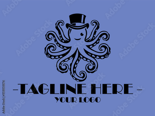 Dapper octopus in top hat with cane octopus as a magician perfect for whimsical designs, childrens book illustrations, vektor and marinethemed projects photo