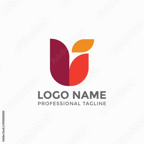 Tulip flower, letter U flower logo fully editable vector template