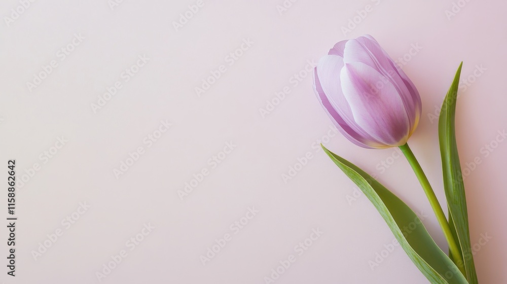 A single pastel lilac tulip against a soft cream background, close-up shot, Minimalist style A single pastel lilac tulip against a soft cream background, close-up shot, Minimalist style