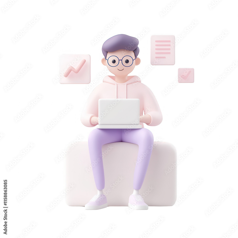 A young man using a laptop at home, focused on generating innovative ideas and solutions., isolated on a transparent background. A young man using a laptop at home, focused on generating innovative ideas and solutions., isolated on a transparent background.