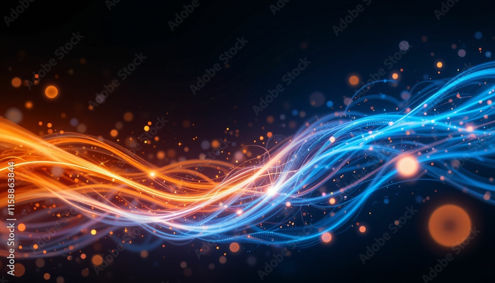 Fototapeta premium A mesmerizing blend of vibrant waves in blue and orange hues Generative AI