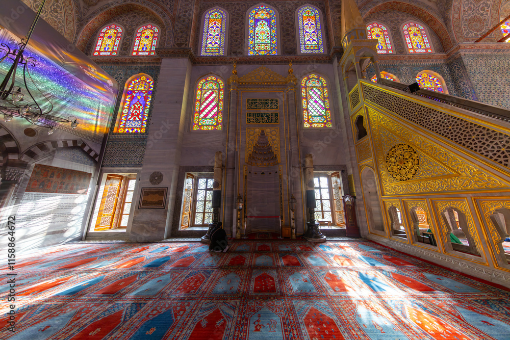 nterior of The Sultanahmet Mosque (Blue Mosque) in Istanbul ( Turkish: Sultan Ahmet Cami)