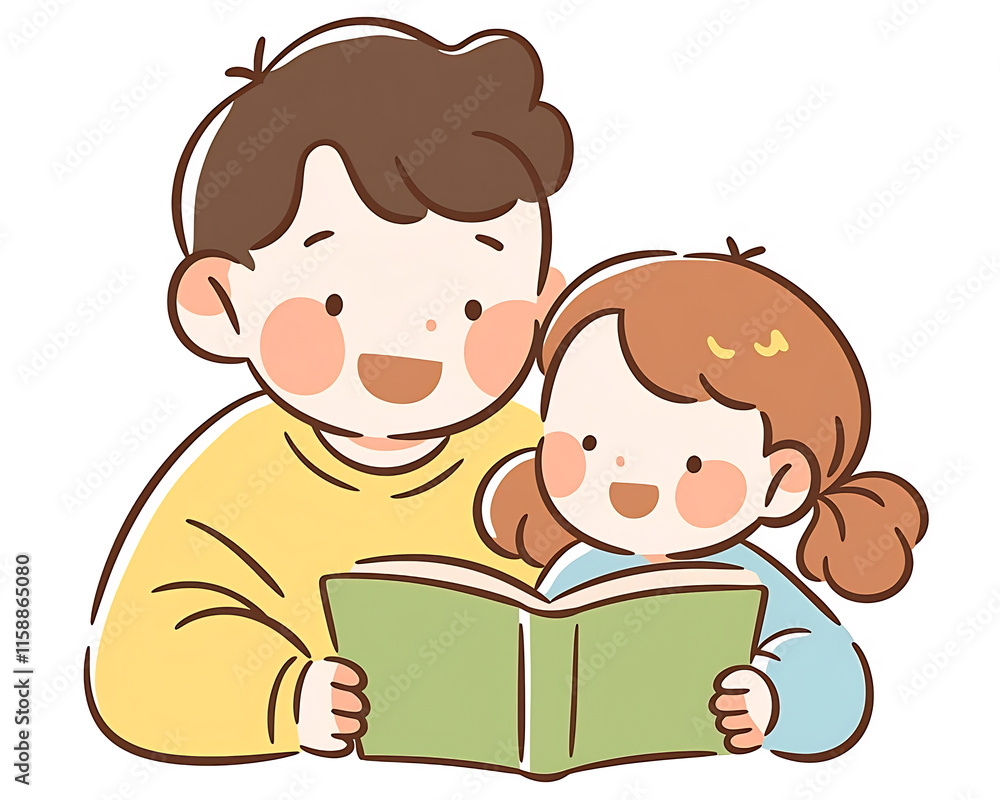 Happy father and daughter reading a book together. (2) Happy father and daughter reading a book together. (2)