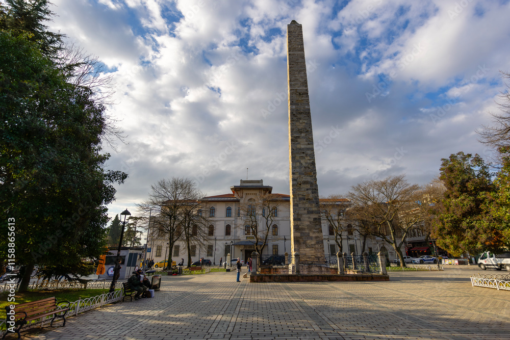 Obelisk of Theodosius and Blue Mosque from Istanbul, Turkey. High quality photo