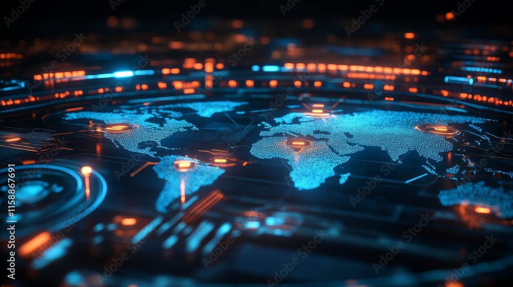 A digital, glowing representation of a world map with interconnected data points, showcasing a futuristic technology theme. A digital, glowing representation of a world map with interconnected data points, showcasing a futuristic technology theme.