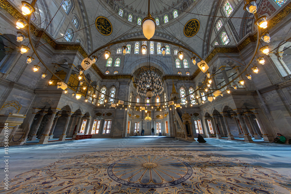 A beautiful view of the Nuruosmaniye Camii, the mosque near the Grand Bazaar in Istanbul, Turkey