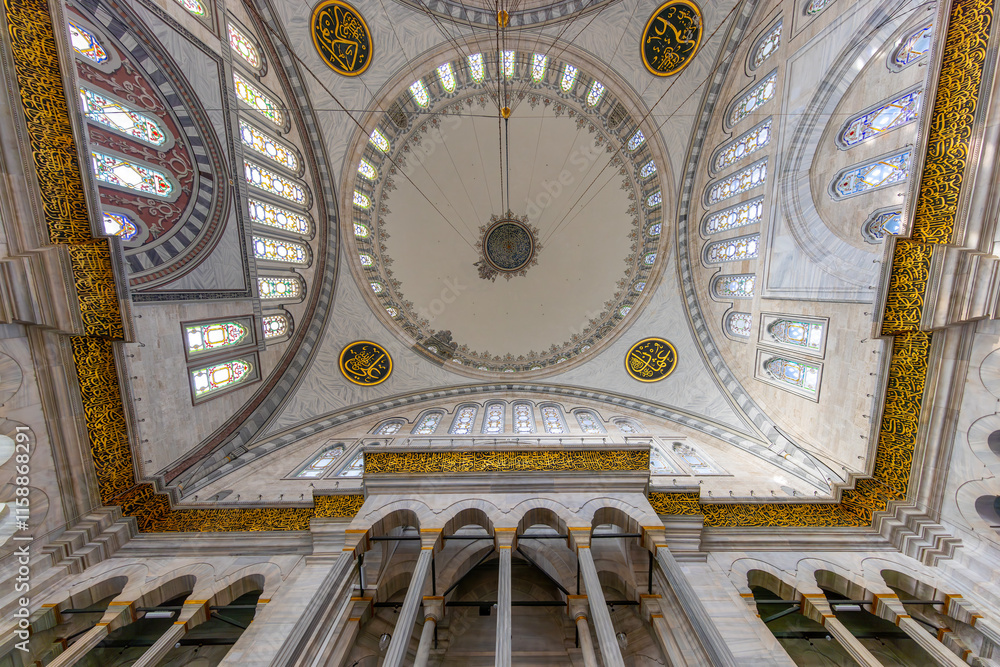 A beautiful view of the Nuruosmaniye Camii, the mosque near the Grand Bazaar in Istanbul, Turkey