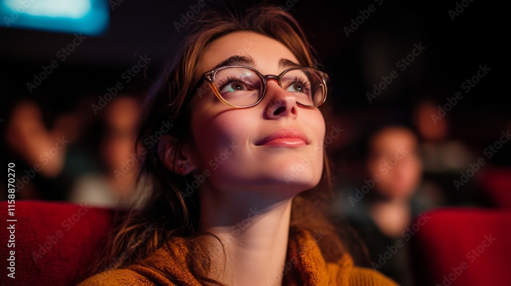 Young and beautiful woman watching a movie in the cinema Young and beautiful woman watching a movie in the cinema