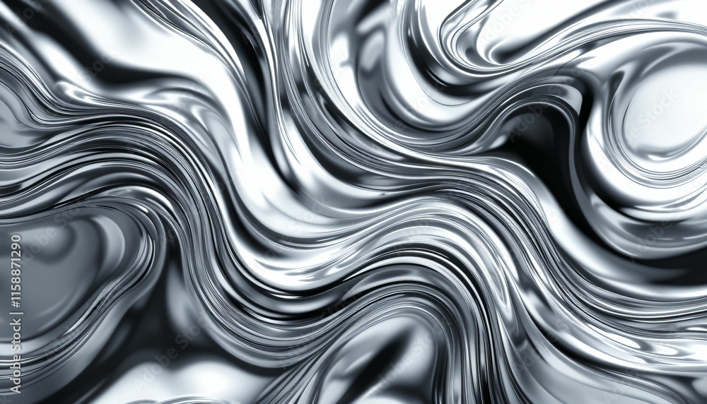Obraz premium An abstract representation of flowing metallic waves, highlighting shiny textures and smooth curves. Generative AI