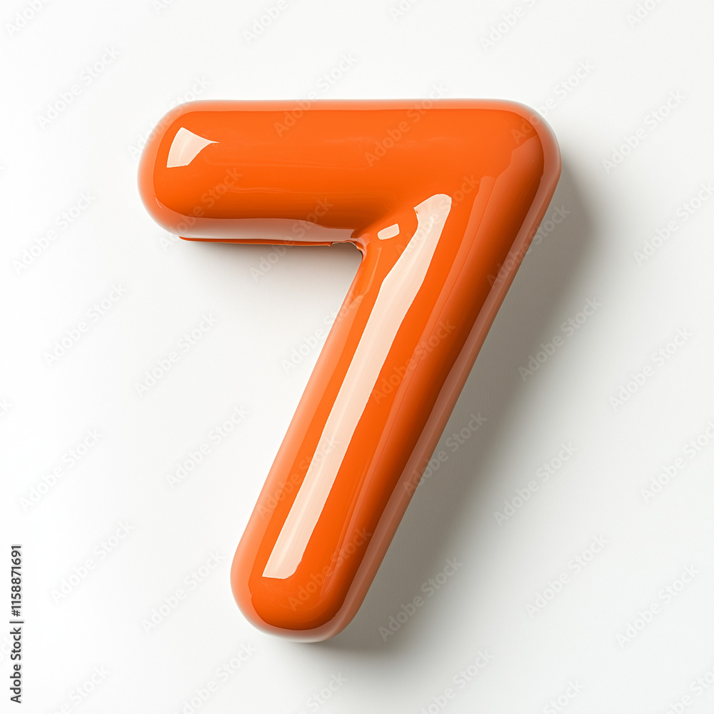 A glossy orange number seven on a clean white background, showcasing modern design and vibrant color. A glossy orange number seven on a clean white background, showcasing modern design and vibrant color.