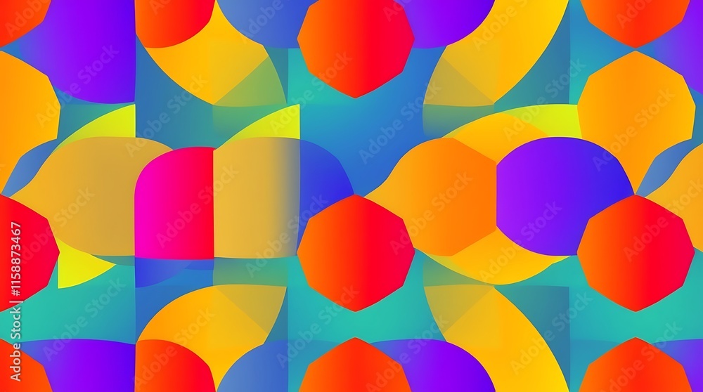 Abstract Geometric Patterns in Vibrant Colors: A captivating visual symphony of intersecting shapes and gradients, bursting with energy and vibrancy. Perfect for modern design projects. Abstract Geometric Patterns in Vibrant Colors: A captivating visual symphony of intersecting shapes and gradients, bursting with energy and vibrancy. Perfect for modern design projects.