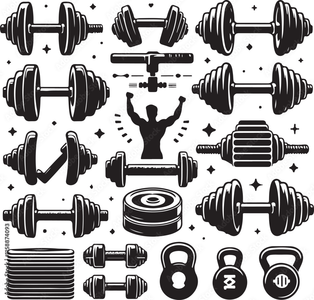 Powerful Dumbbell Vector Illustrations for Fitness and Workout Designs Powerful Dumbbell Vector Illustrations for Fitness and Workout Designs