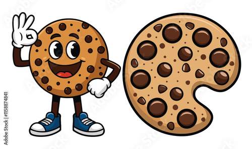 Cartoon Chocolate Chip Cookie with a Smiling Face