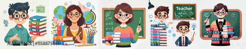 Vector collection of a student carrying school books