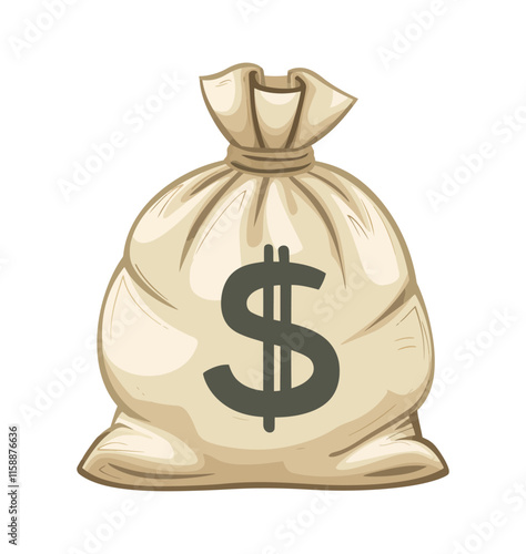 Iconic vector illustration of a money bag with a dollar symbol, representing wealth, savings, finance, and success. Ideal for business and financial designs