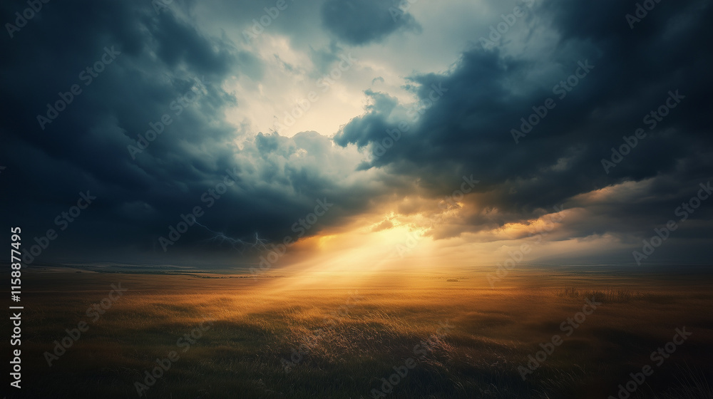 Dramatic summer thunderstorm over golden fields Dramatic summer thunderstorm over golden fields