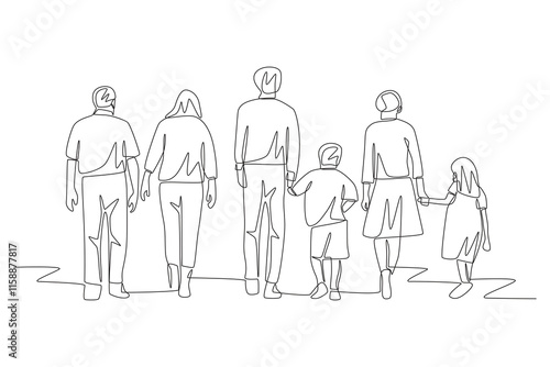 Multi generational families gathering concept one-line drawing