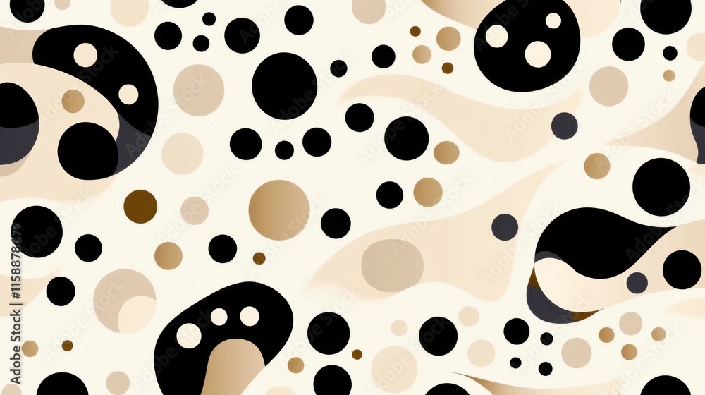 Fototapeta premium Abstract seamless pattern with colorful balls, circles, and wavy lines, creating a dynamic and playful design