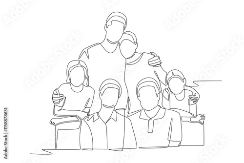 Multi generational families gathering concept one-line drawing